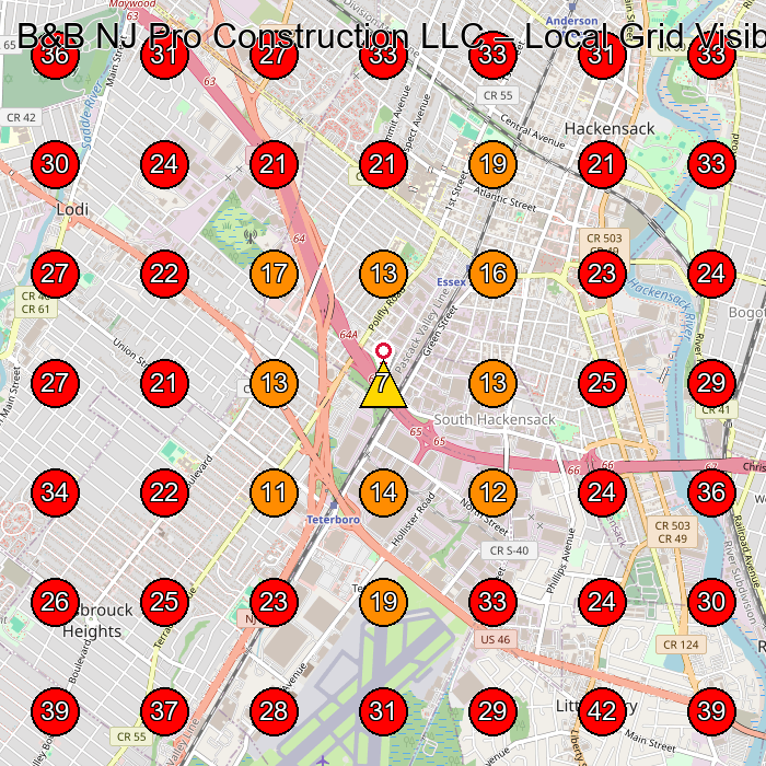 B&B NJ Pro Construction LLC GeoGrid visibility map for Paving Contractor in Passaic